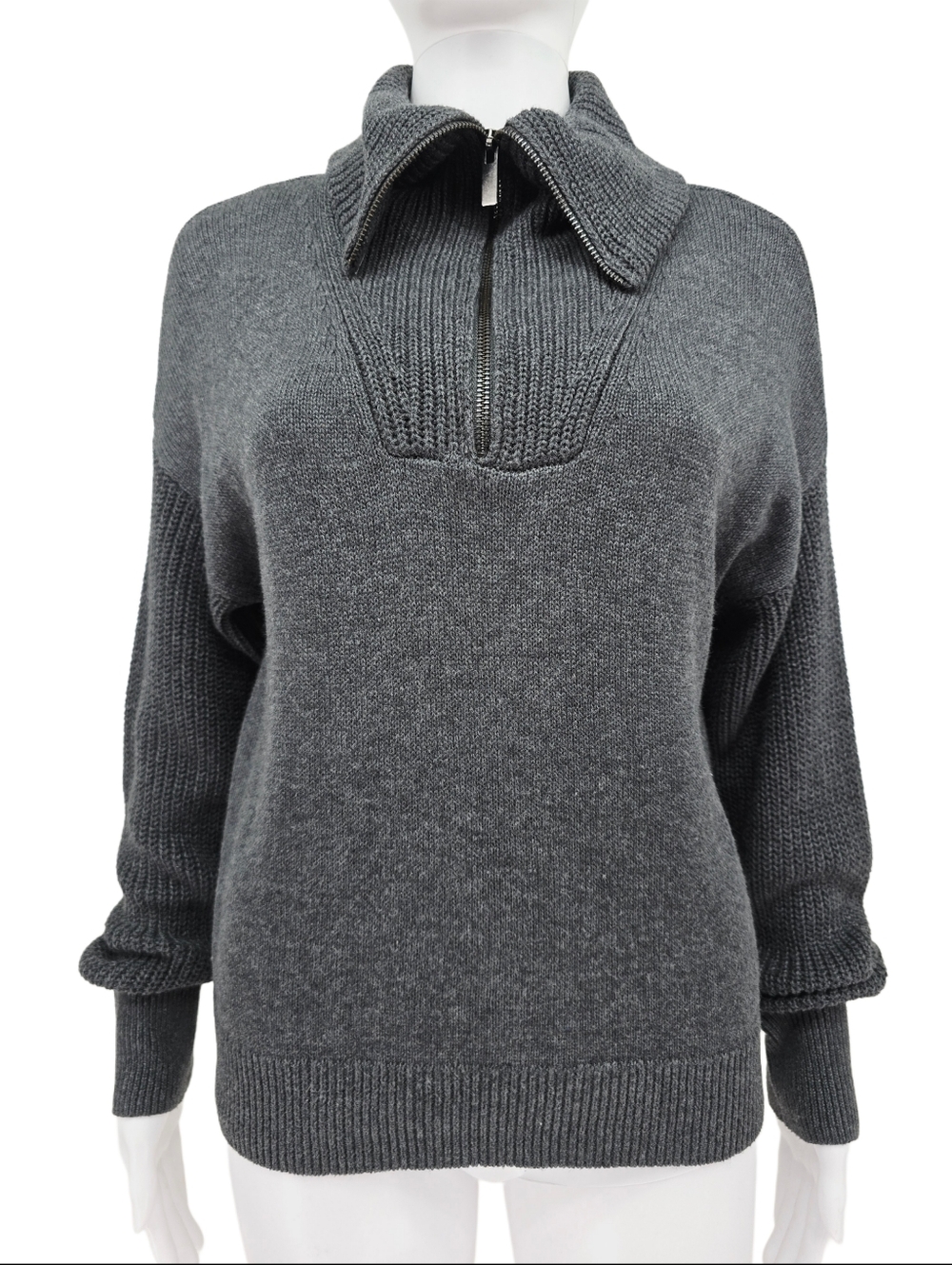 Rachel Zoe Oversized Cowl Neck Zipper Sweater Gray XS